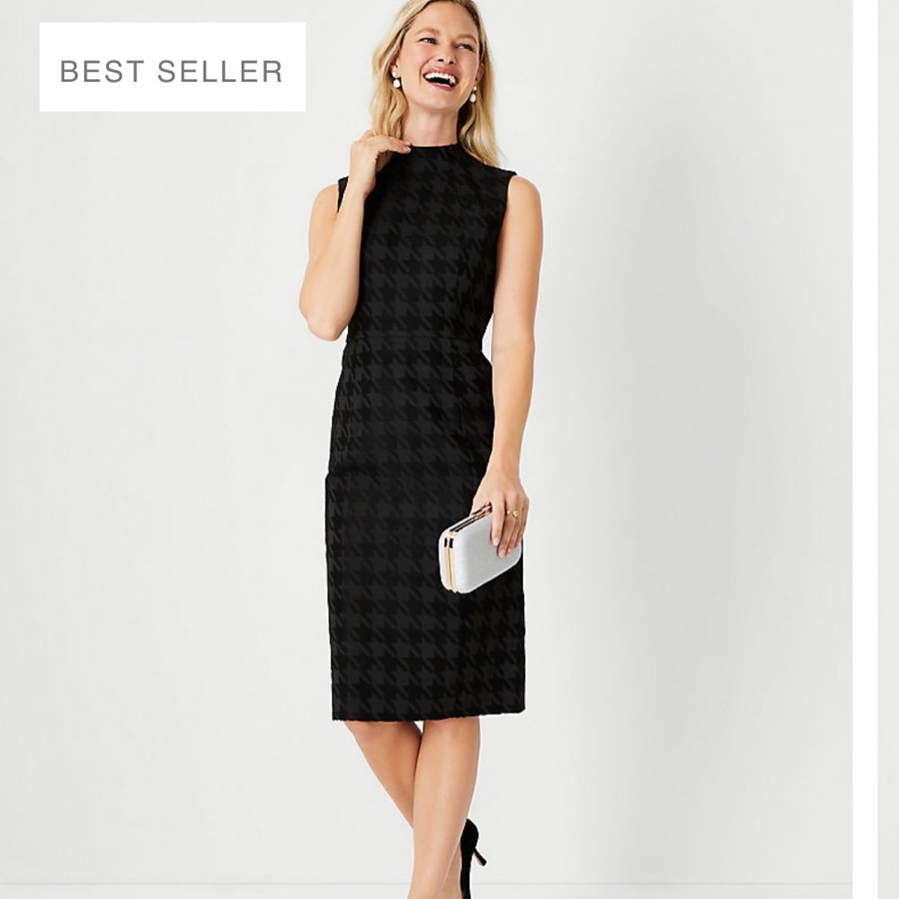 Brand New Ann Taylor Houndstooth Jacquard Mock Neck Sheath Dress size 2